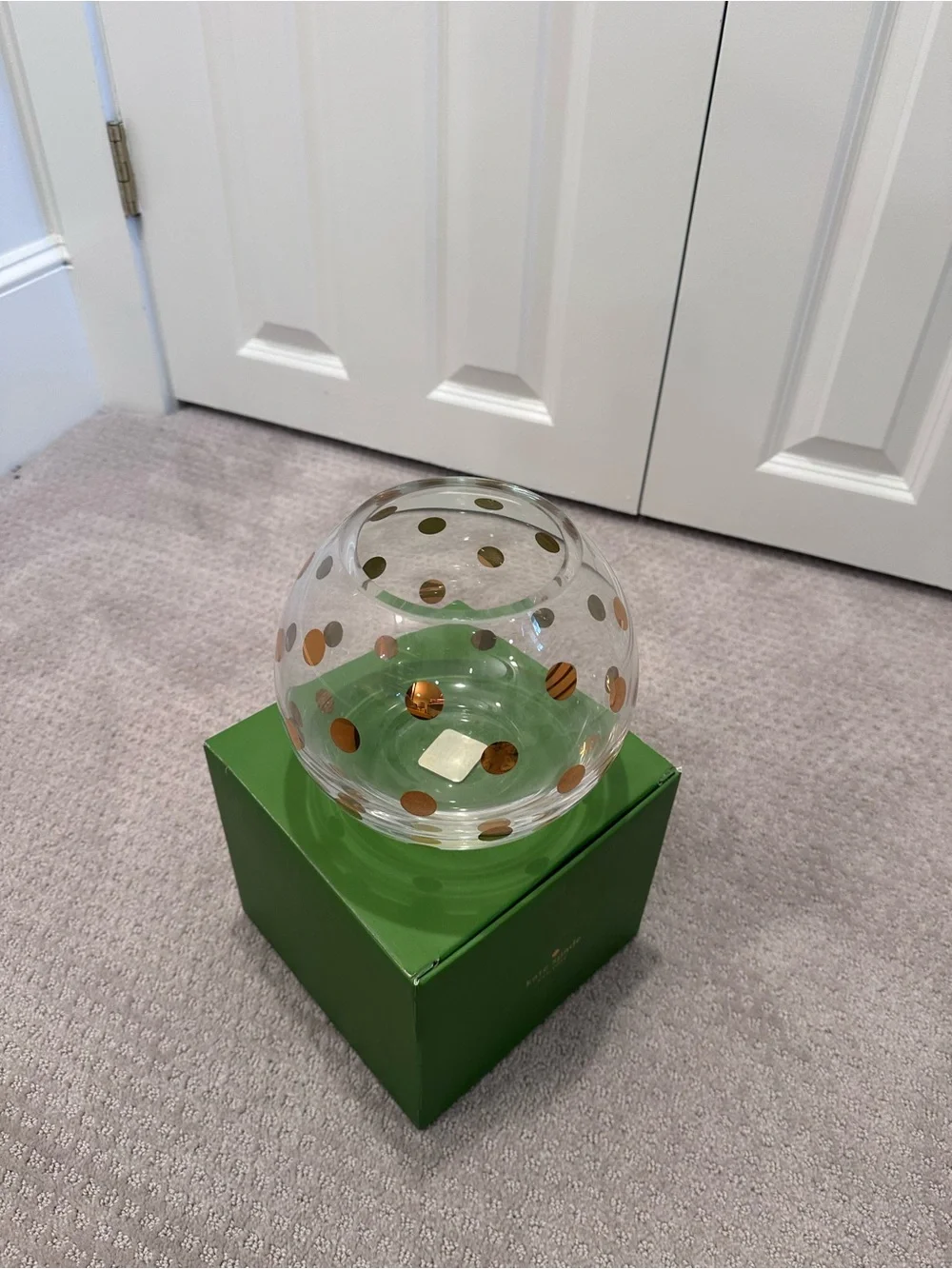 Kate Spade Lenox Pearl Place Gold Polka Dot Crystal Rose Bowl Vase 6” NIB